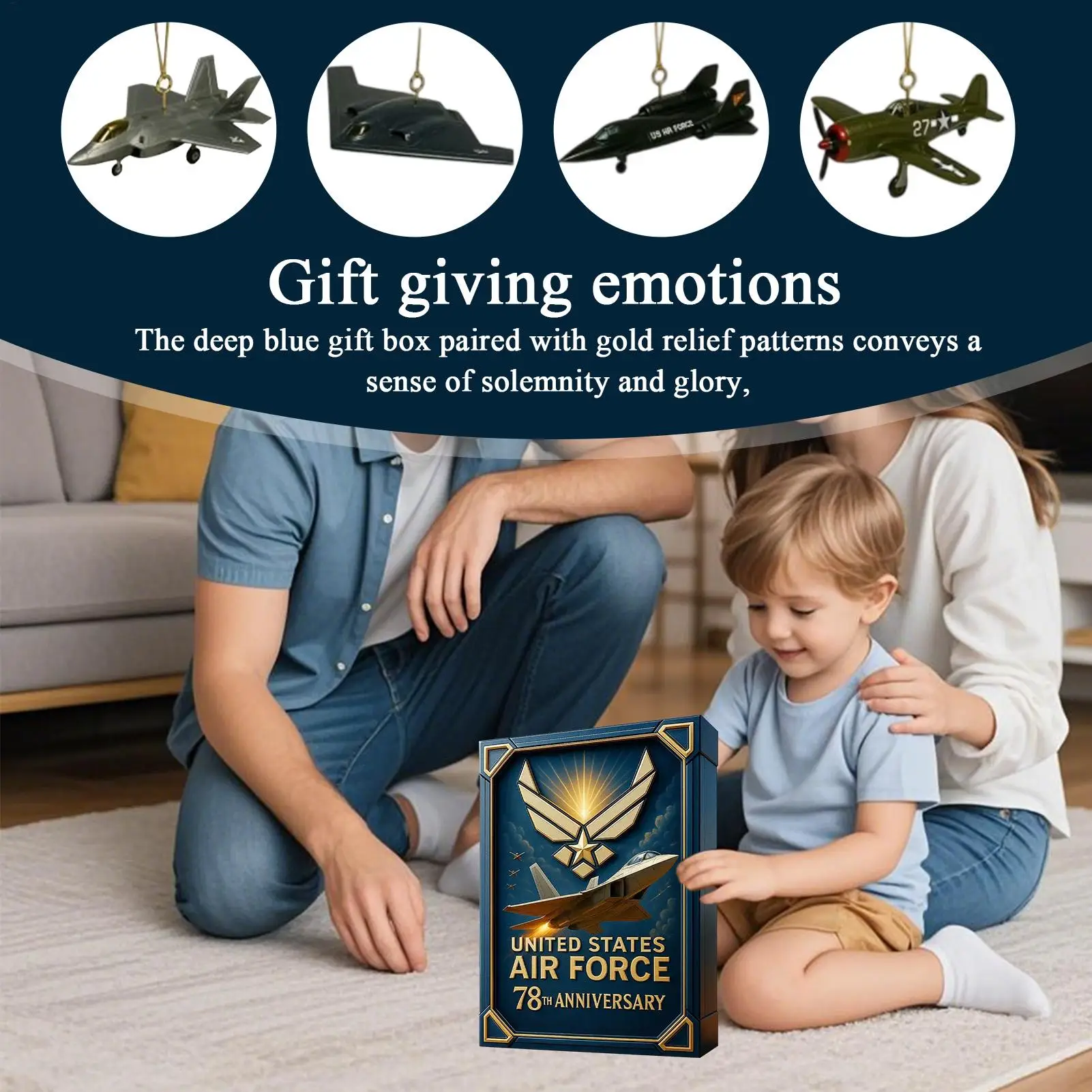 Christmas Aircraft Advent 2D Acrylic Ornaments Decor 24 Days Air Force 78th Anniversaries Tree Ornament for Aviation Enthusiasts