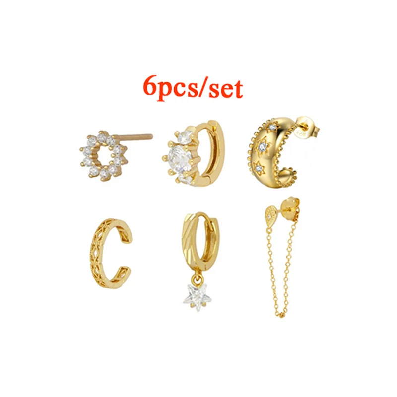 HIMEISANG Wholesale 925 Sterling Silver Earcuff Star Zircon Golden Hoop Earrings for Women Fashion Dangle Stud Earrings Jewelry