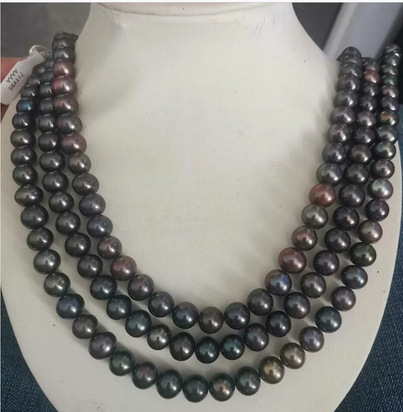

50 "AAAAA LUSTER 10-11mm Natural Tahitian Black Pearl Necklace 14k Buckle Ring