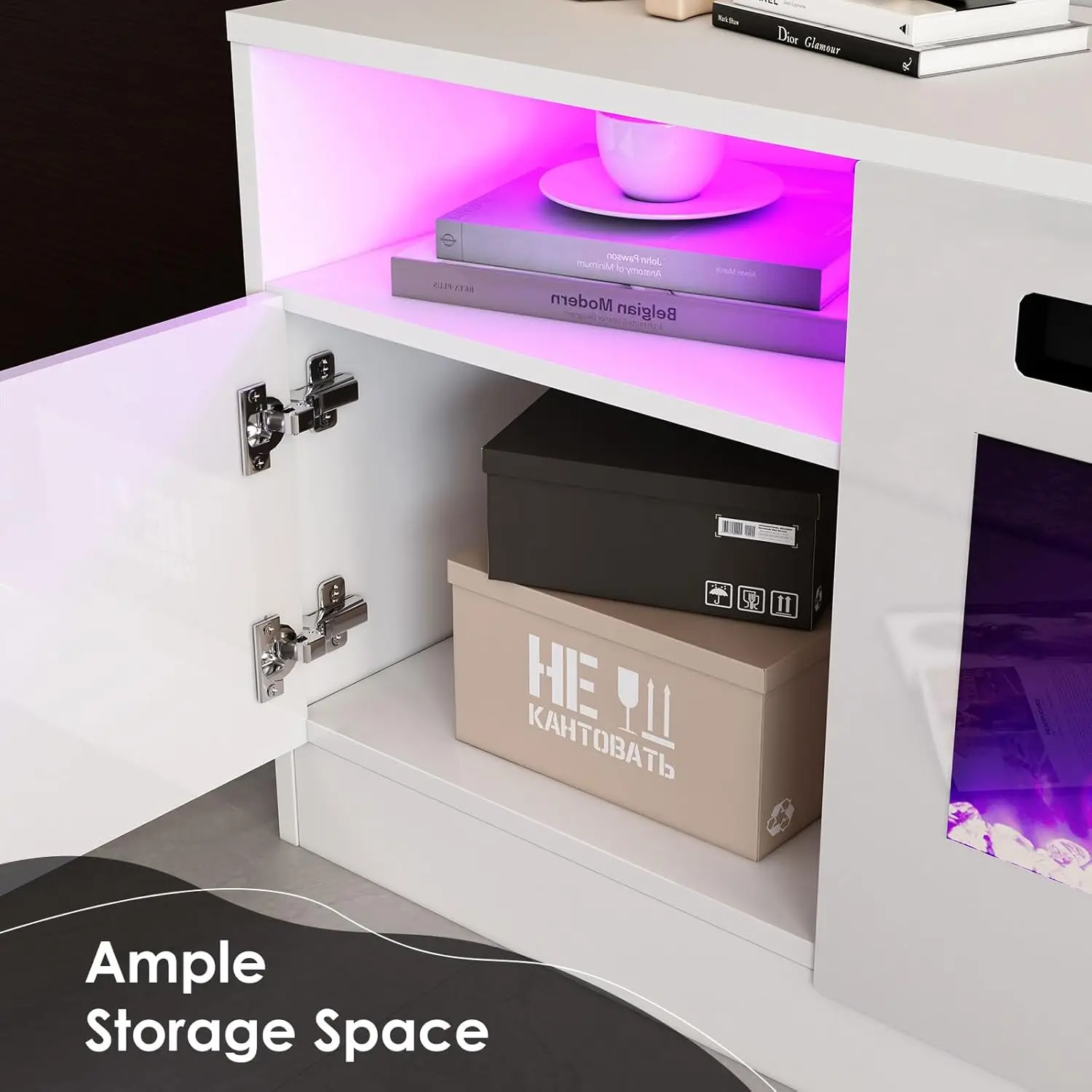 80 "TV Stand with 40" Electric Fireplace Large Modern Matte Texture with High Light Locker and 12 Color LED Lights 5