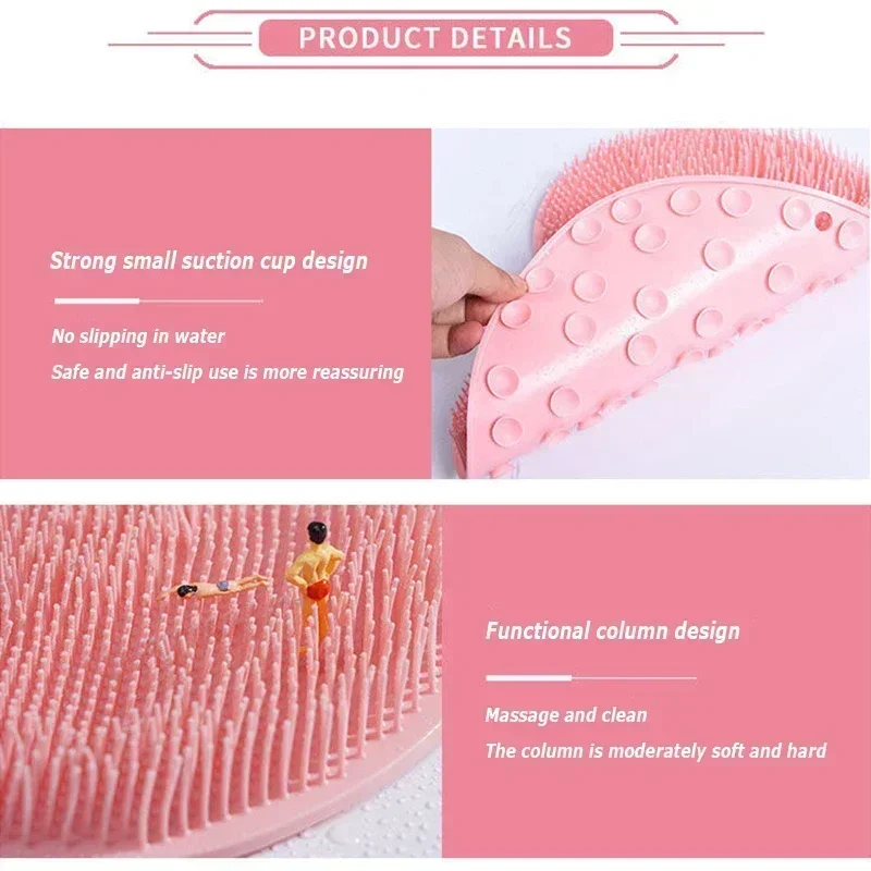 Wash The Foot Brush Body Cleanser Silicone Sponge Bath Massage Mat Shower Back Brush Wall Mounted Foot Wash Mat with Suction Cup 4