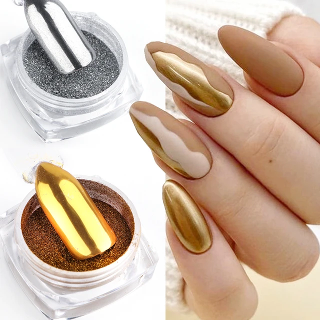 Gold Silver Chrome Nail Powder Set Nail Art Glitter Gold for Nail Art  Decoration Design 3D Holographic Dust Metallic Effect Pigment 2 Boxes