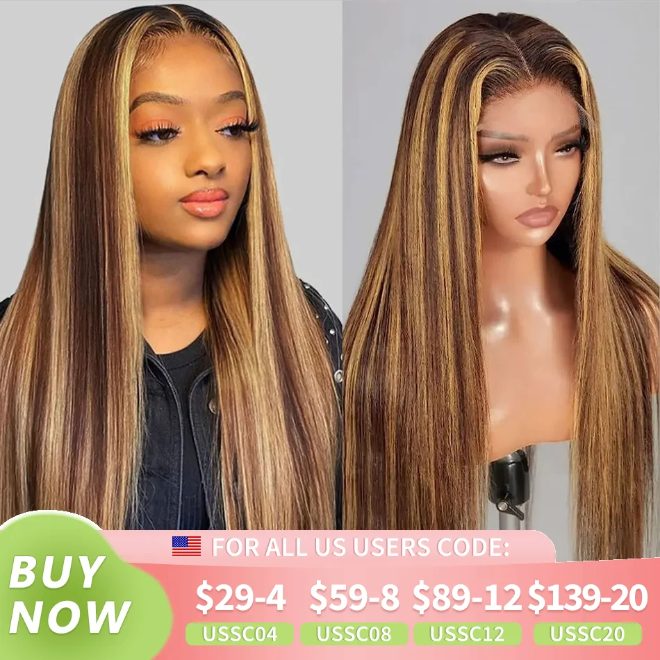 

13x4 Hd Lace Front Wig For Black Women Straight Remy Human Hair Ombre P4/27 Piano Highlight Color Glueless Pre Plucked