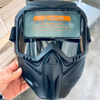Maschera per saldatura da taglio staccabile con fascia regolabile Oscuramento automatico Occhiali per saldatura Maschera per saldatore Equipaggiamento protettivo da lavoro Resistente alla polvere