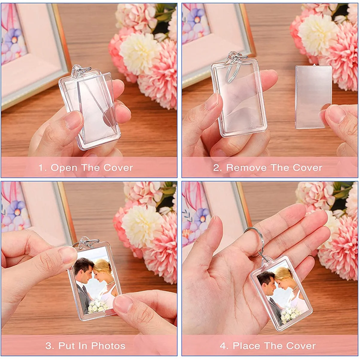 16PCS Acrylic Photo Frames Keychain Holder Photo Insert Blank Keyring For DIY Craft 2.2 x 3 Inch 6