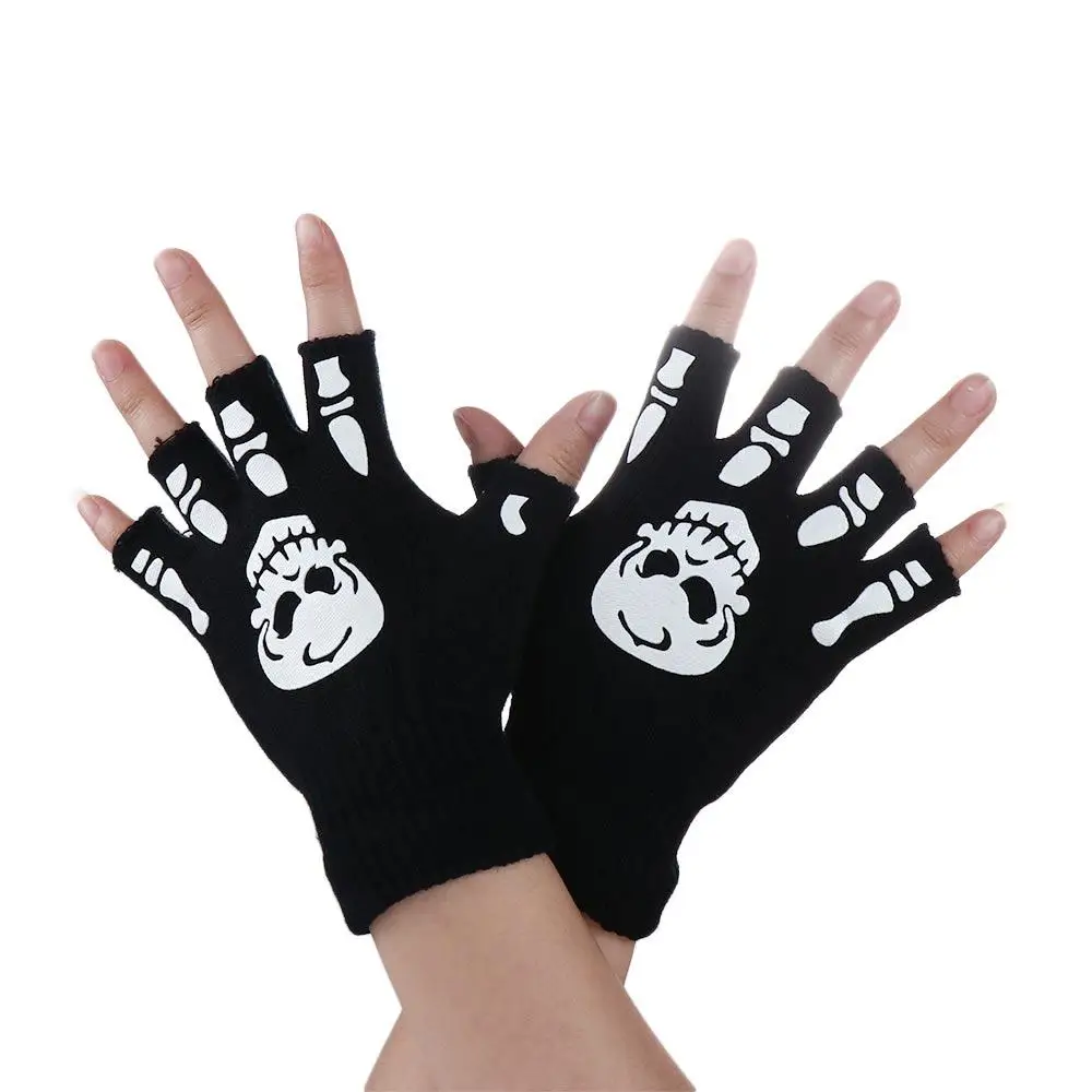 

Male Outdoors Keep Warm Skeleton Non Slip Fashion Accessories Halloween Luminous Mittens Half-finger Gloves Full Finger Gloves