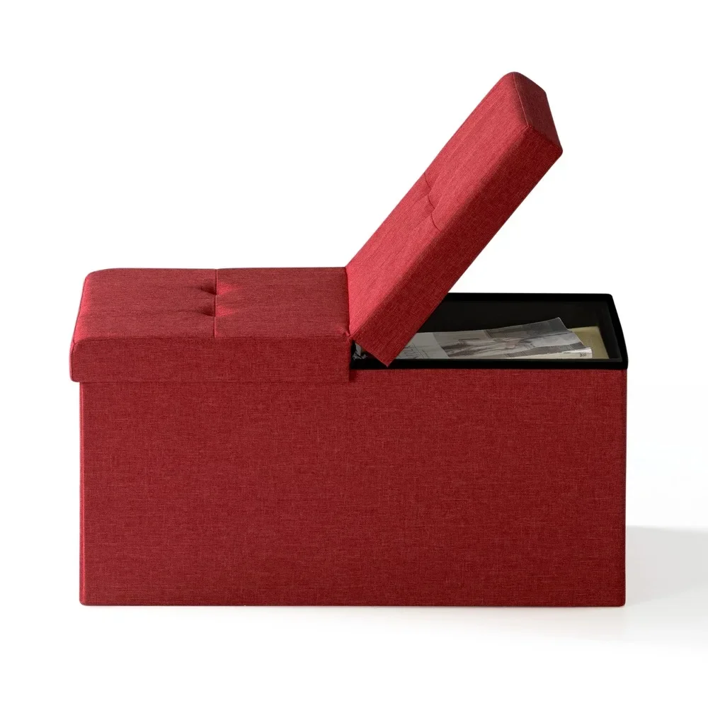 

Mellow 30" Smart Lift Top Button Fabric Collapsible Storage Ottoman, Red