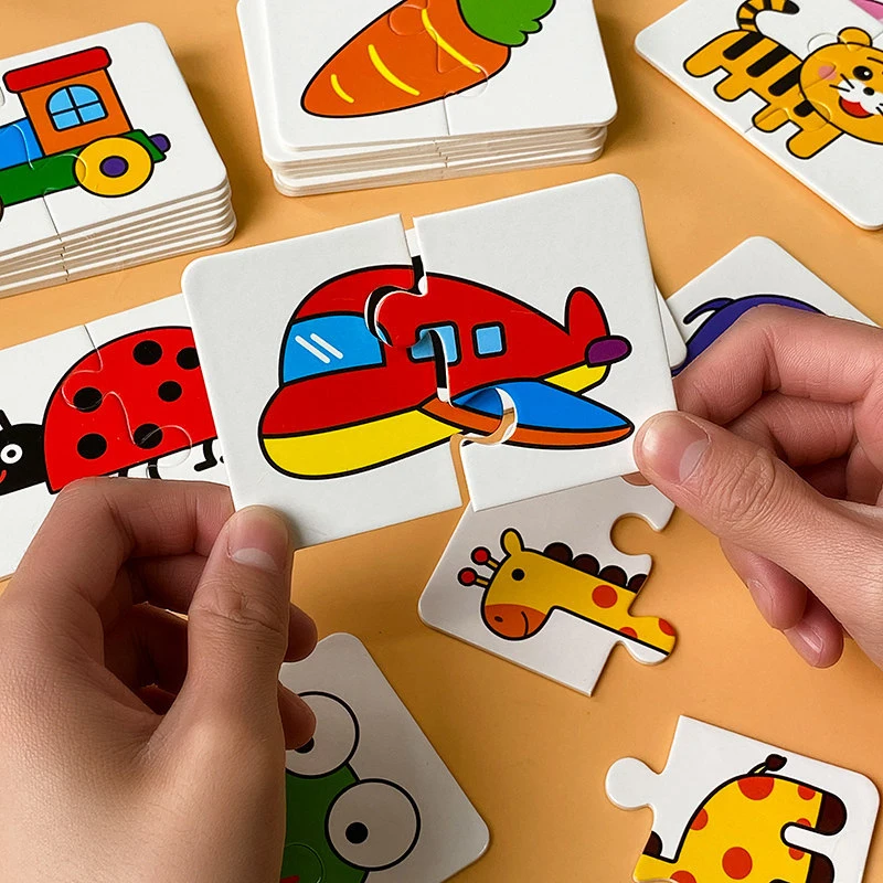 Montessori Cards Puzzle Toddlers Toys Developing Baby Games Cognitive Fruit Animal Matching Children Learning Educational Puzzle 2