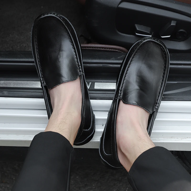 HKDQ Big Size 48 Summer Light Flat Leather Loafers Men Soft Breathable Men's Driving Shoes Comfortable Slip-on Casual Shoes Men
