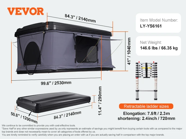 SucceBuy Rooftop Tent Hard Shell Roof Top with Telescopic