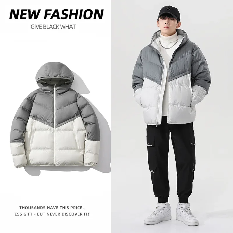 Thickened Cotton Jacket for Men Outdoor Autumn Winter Windproof Warm Hooded Jacket Loose Fashion Bread Style Men's Clothing