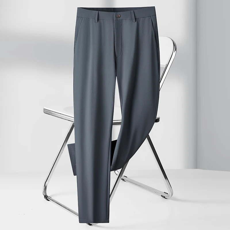 High-End Ice Silk Stretch Non-Ironing Casual Pants Men's Summer Thin Stretch Business Trousers Straight Loose Office Trousers