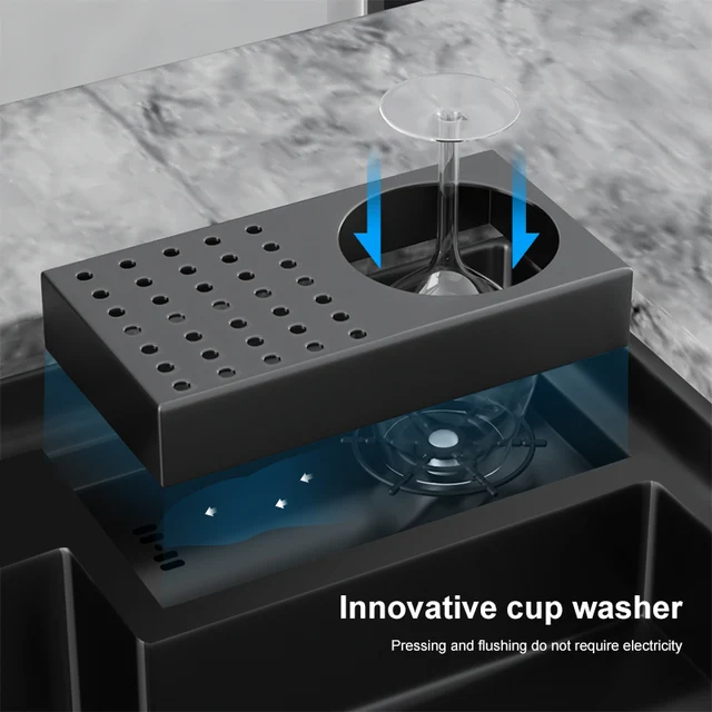 Lavello da cucina a gradini in acciaio inossidabile con rondella per tazze Lavabo multifunzionale grande a fessura singola Lavelli per lavastoviglie 4