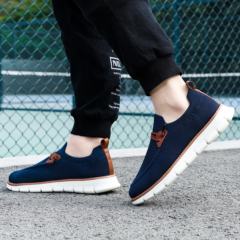 Hot Summer Blue Loafers For Men Fashion Knit Lightweight Slip-on Men's Casual Shoes Comfortable Breathable Urban Man Sneakers