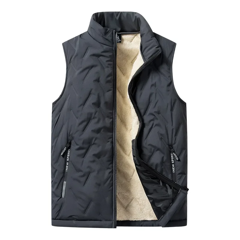 Winter Men's Fashion Stand Collar Thickened Warm Fleece-Lined Casual Loose-Fit Motorcycle Rider Vest mens vest