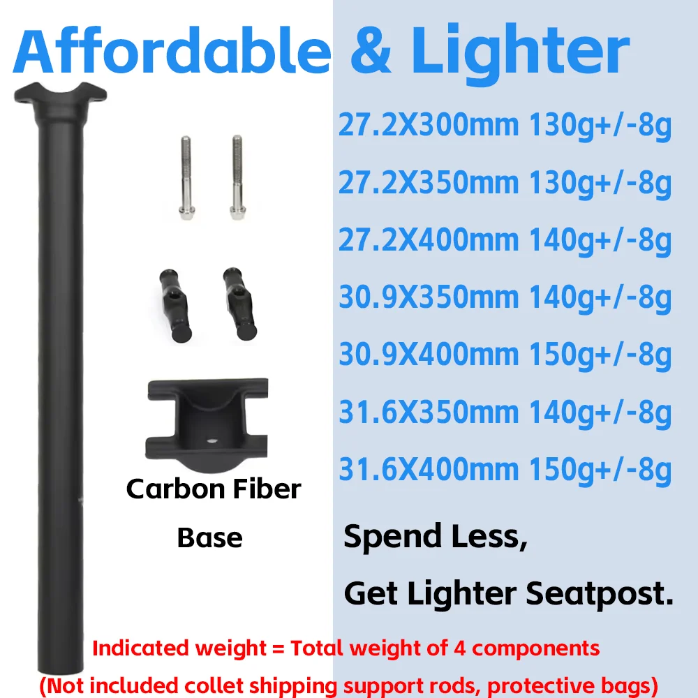 Bicycle Seat Post Carbon Light 25.4/27.2/30.9/31.6mm MTB/Road Bike Seatpost 300/350/400mm