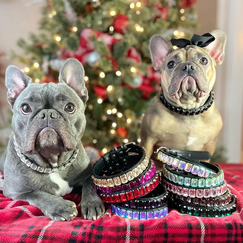 

Dog Chain Diamond Collar Adjustable Luxury Shining Puppy Collars Cats Necklace Harnesses For Small Medium Large Pets Pug Bulldog
