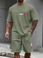 Survêtement homme 2 pièces ​ Ensemble chemise et Short à manches courtes et col rond pour hommes, combinaison de course, t-shirts de grande taille, vêtements d'été 1