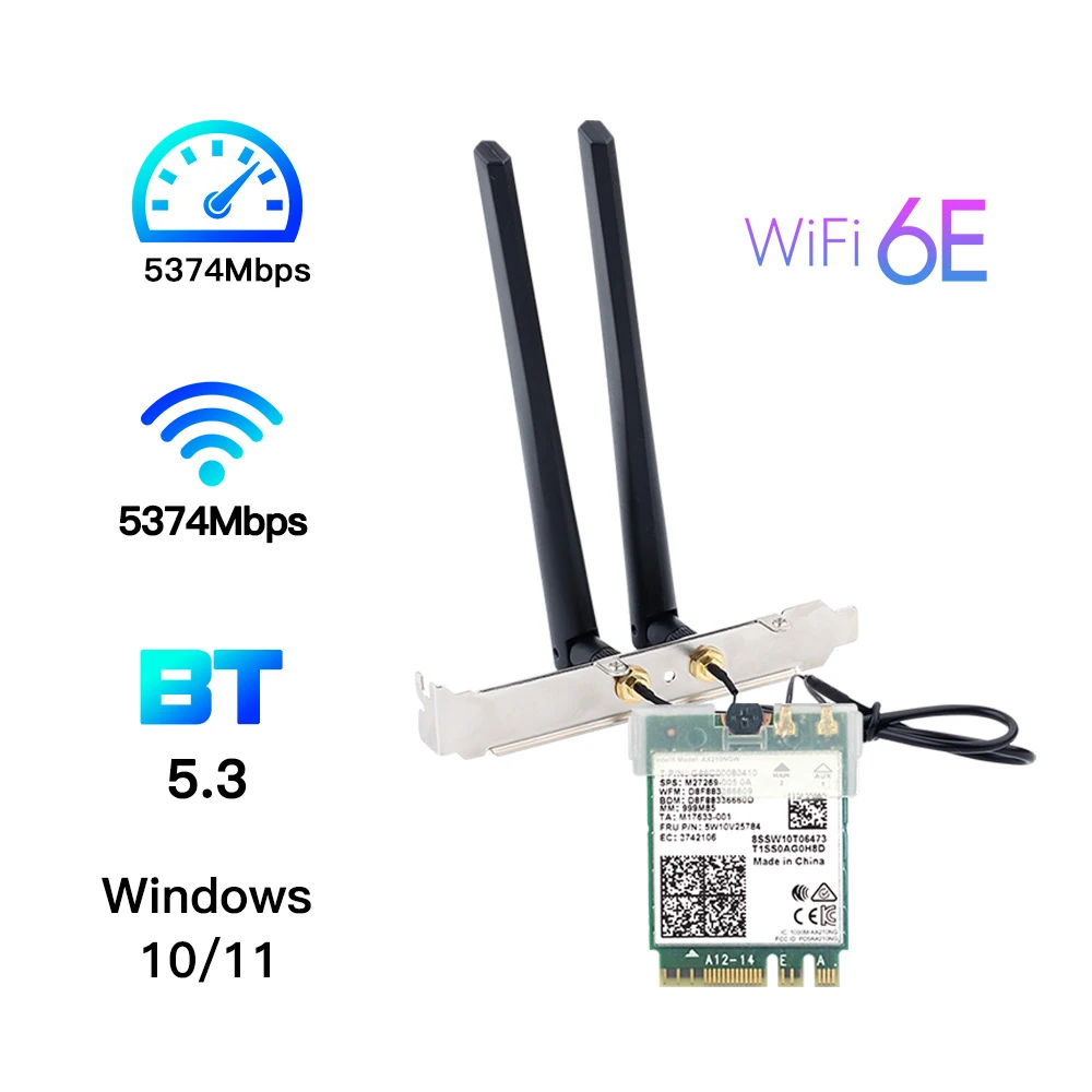 

5374 Мбит/с Wi-Fi 6E Intel AX210 Bluetooth 5,3 комплект для настольного компьютера Wi-Fi беспроводная сетевая карта 802.11ac/ax Intel AX200 8265 NGFF антенна