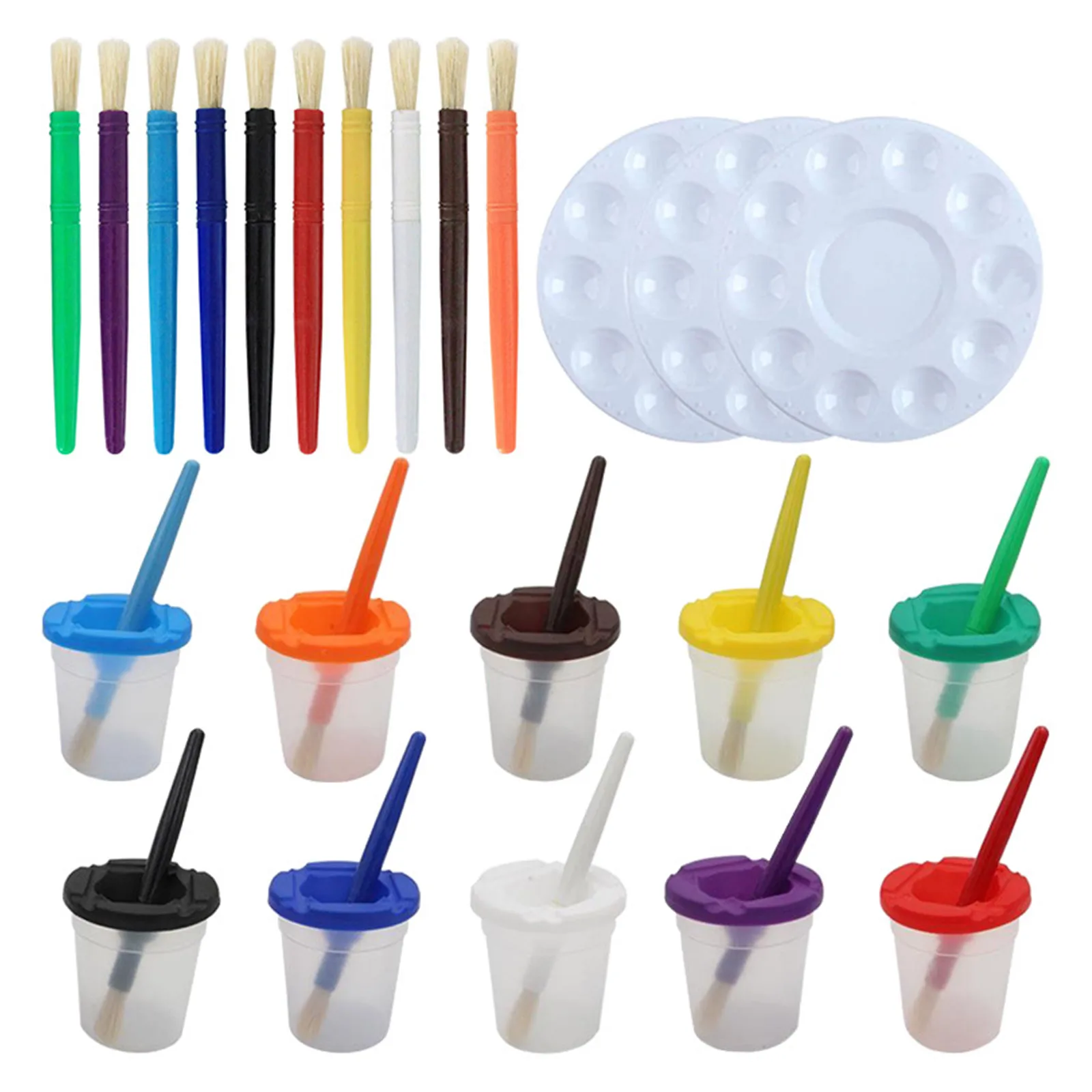 

23Pcs Plastic Watercolor Brush Kit with Paintbrush Cleaning Cups Palettes Portable Kid Art Set for Watercolor Painting