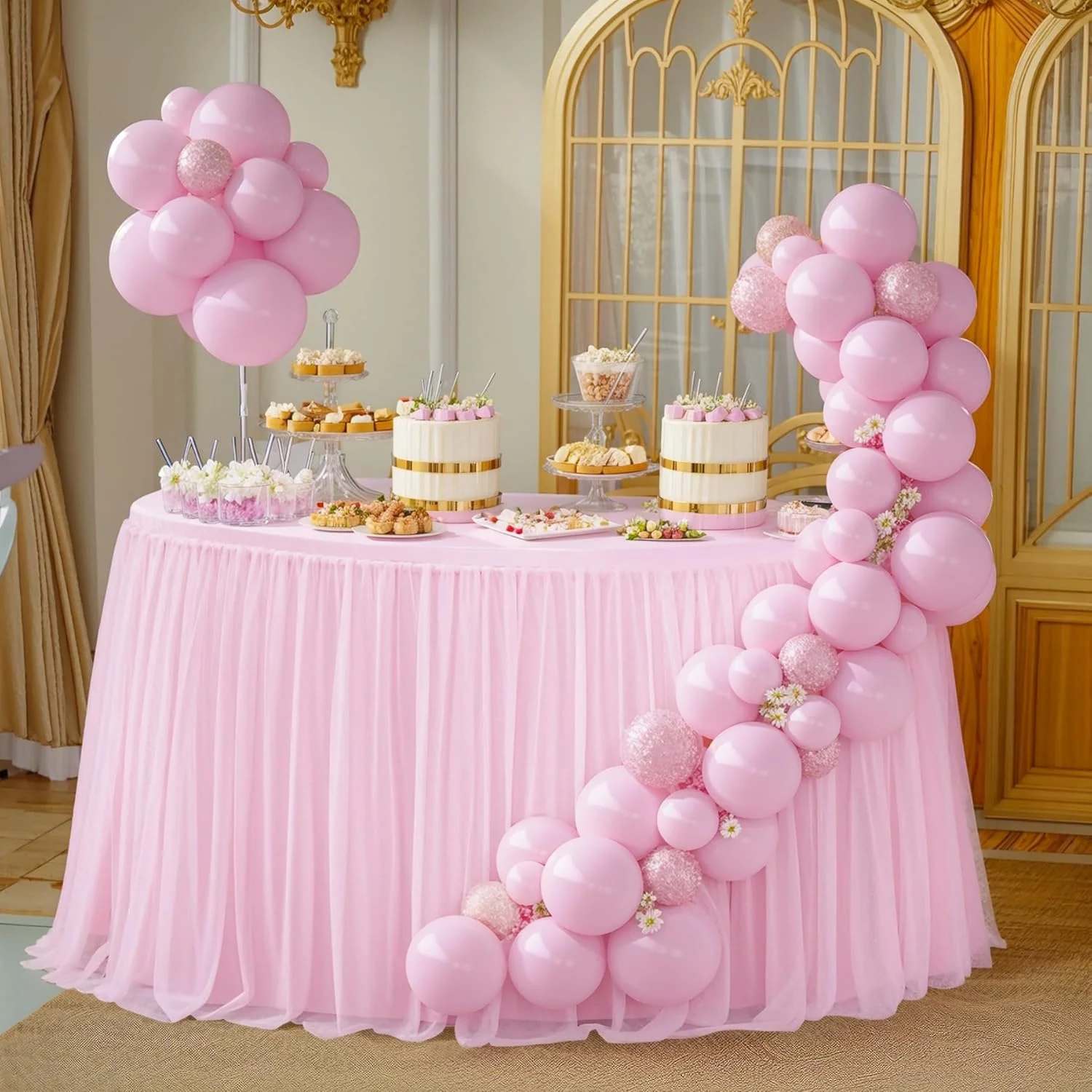 Round Tulle Table Skirt for Wedding Party Table Skirt Spandex Stretch Fitted Cover for Baby Shower Banquet Decoration