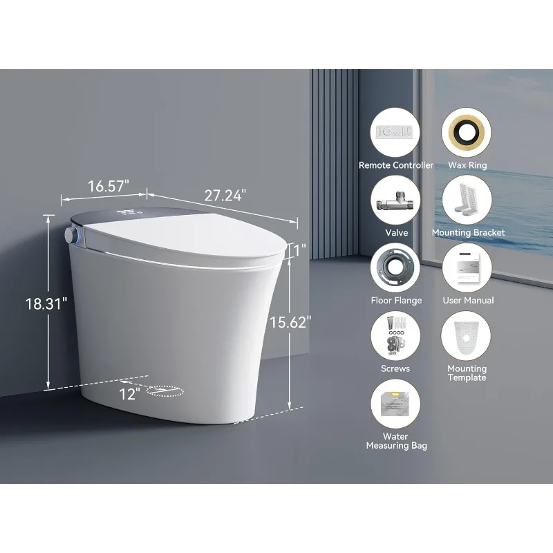 Bidet Toilet with Instant Warm Water,Heated Toilet Seat and Dryer,Smart Toilets with Built-in Bidet with Auto and Blackout Flush 6