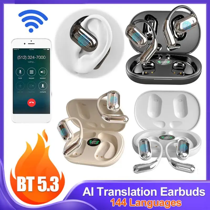 Wireless BT Language Translator Earbuds 144 Languages Ai Translating Earbuds Headphones 3-in-1 for Travel Business and Learning
