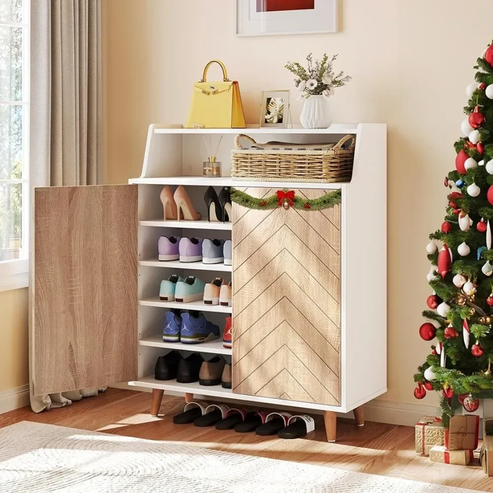

Shoe Cabinet With Doors 5-Tier Shoe Storage Cabinet With Open Shelves Shoes Organizer Freight free