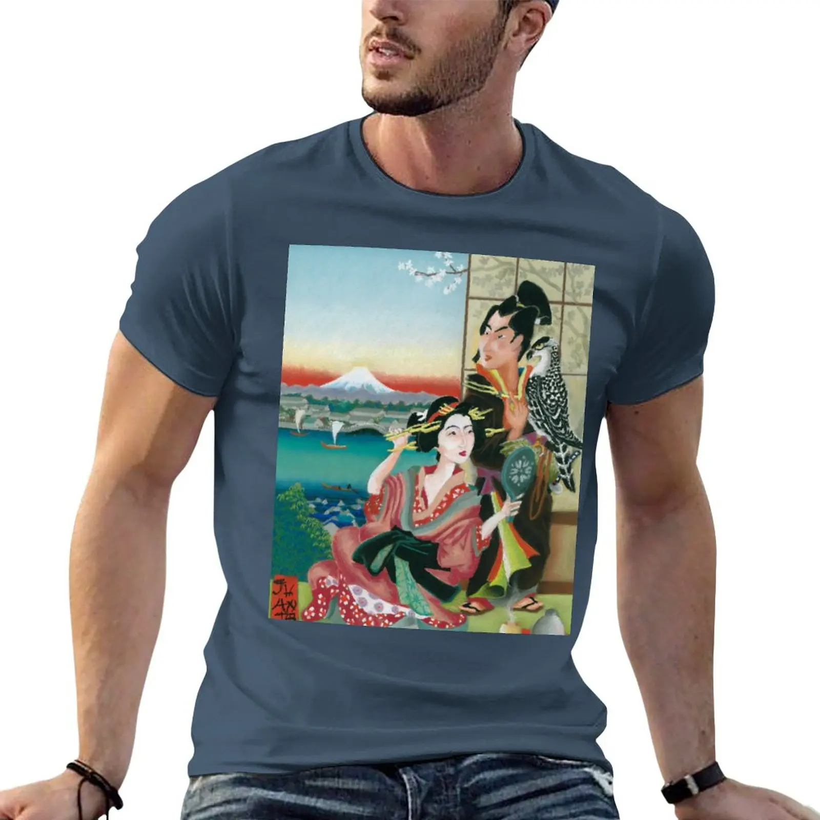 

Японский принт, pastel tribute to ukiyo-e, летние топы, пользовательские футболки, мужские футболки, упаковка