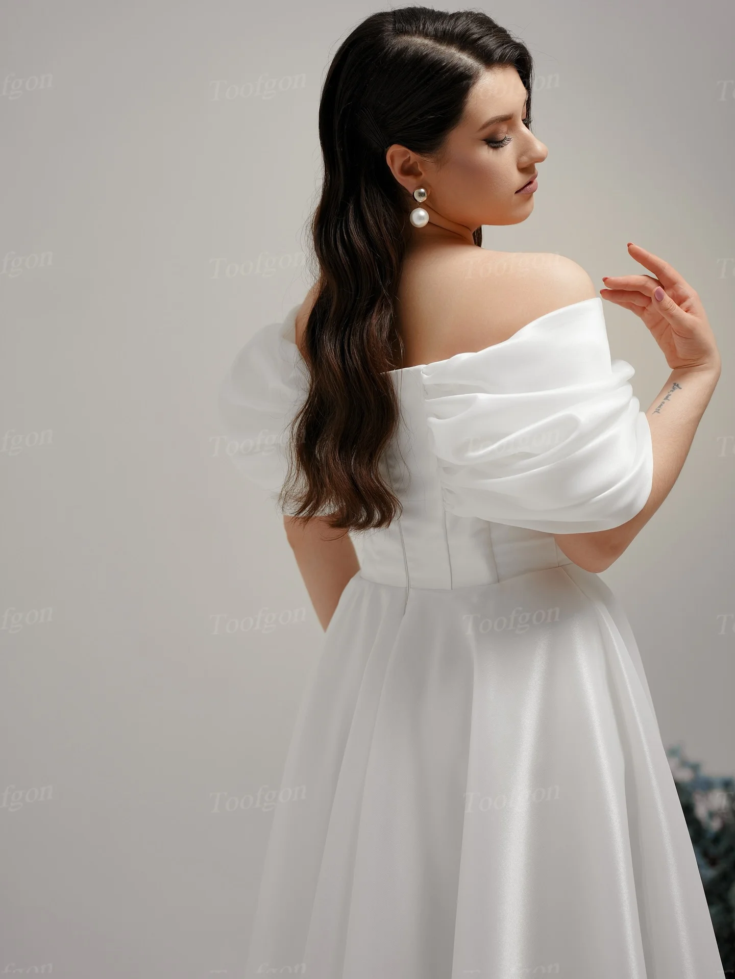 Toofgon A Line Korea Customized Bride Wedding Dresses Off The Shoulder Pleated Long Formal Bridal Gowns Women's Party Dress 2