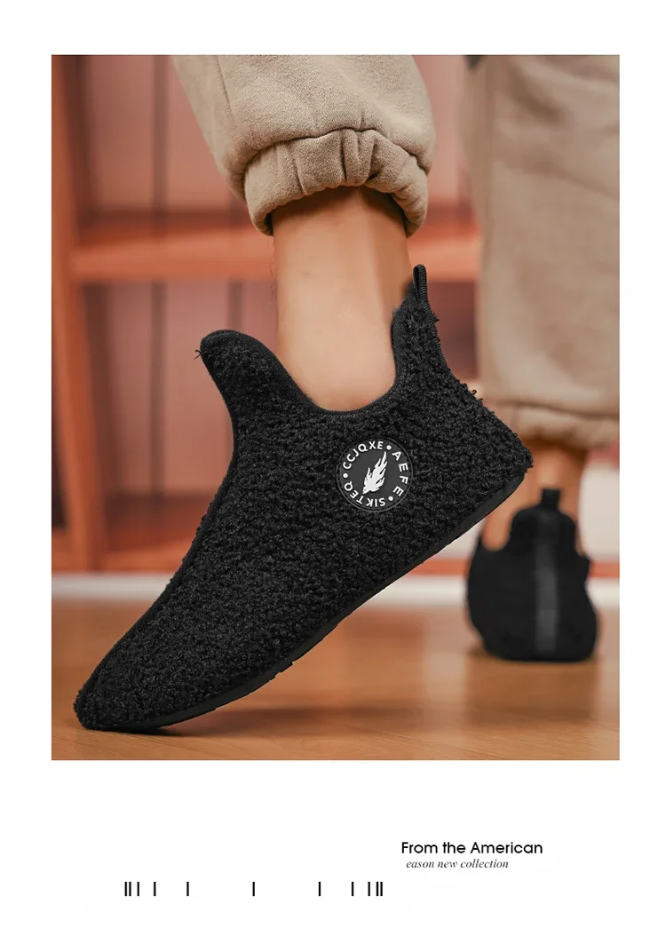 YRZL Winter Slippers Men Indoor Slippers Non-slip Warm Women and Men Slipper Ankle Soft Shoes Comfortable Flat Home Cotton Shoes