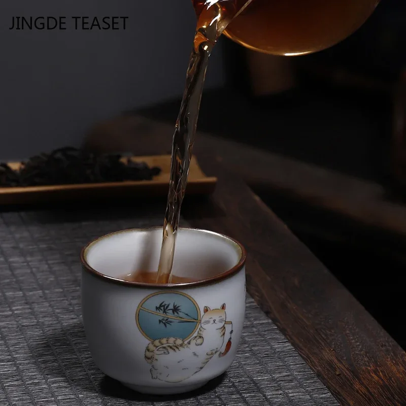 Tea Cup Retro Ru Kiln Ceramic Teacup Coffee Cup Handmade Tea Bowl Chinese Tea Set Accessories 100ml tea cup