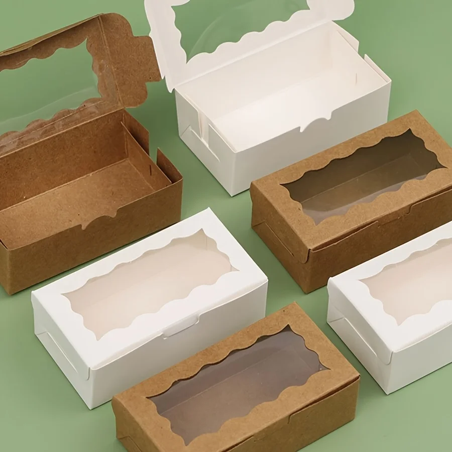 16/32 Stück rechteckige Mini-Geschenkboxen aus Kraftpapier mit transparentem Fenster, für Hochzeiten, Partys, handgefertigte Bastelarbeiten, Geburtstage