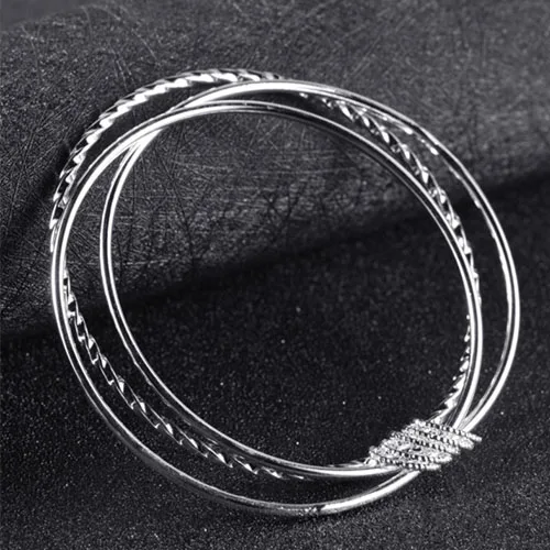 

Fashion 925 Sterling Silver Woman Cuff Bracelet Three circle Retro Chain Bangle Party Jewelry Charm Girl Gifts Christmas