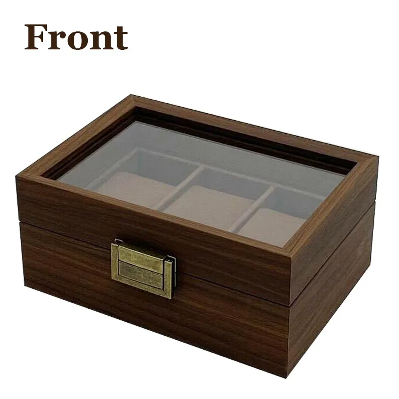 Vintage Wooden Watch Box 3/6/10 Slots Watch Display Box with Glass Lid Organizers of Men Gift Holde