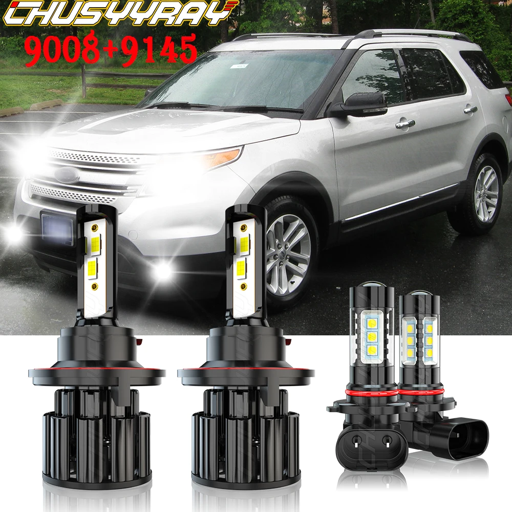 

CHUSYYRAY Led Headlight Compatible For Ford Explorer 2006-2010 LED 9008 Headlight Hi/Lo 9145 Fog Light 4X Bulbs Combo 6000K