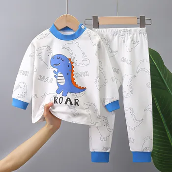 Children Pajamas Sets Unisex Soft Comfort Cartoon Dinosaur Clothing Set Outfit Suitable Boys Girls Perfect for Autumn Winter