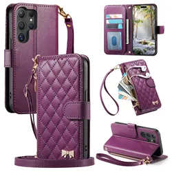 Premium Crossbody Flip Wallet Phone Case - Stand Cover with Card & Cash Slots and Detachable Strap - Galaxy S25 FE (PURPLE)