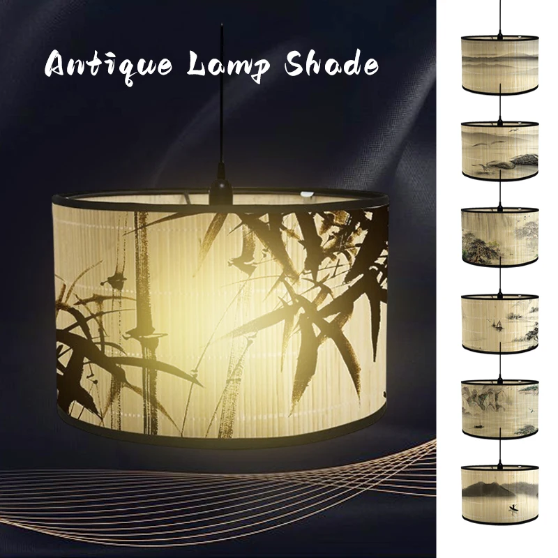 Retro Stijl Bamboe Lampenkap Landschap Schilderen Abstract Licht Cover Kroonluchter Kamer Hotel Homestay Decor Art Licht Schaduw Ambachten