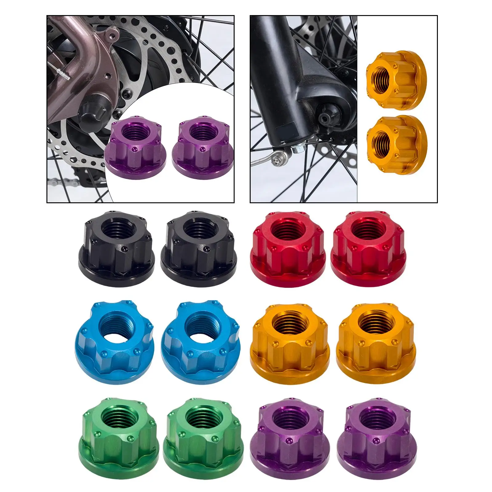 2Pcs Bike Wheel Hub Axle Nuts Lock Nut Replacement 7075 Aluminum Alloy Hardware M9 AntiSlip Front Wheel Nut Front Axle Nut