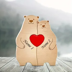Custom Family Bear Puzzle Decor with Personalized Wooden Bears - Thoughtful Gift (2 little bears)
