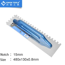 Premium Stainless Steel Jumbo Square Notched Trowel with Ergonomic Wooden Handle for Large Format Tiles (15 mm square notch)