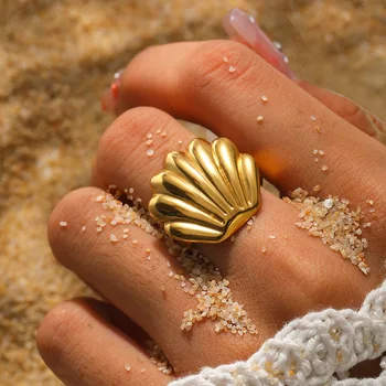 Vintage Stainless Steel Scallop Rings for Women Men Classic Ocean Starfish Shell Open Rings Aesthetic Jewelry Summer Beach Gift 1
