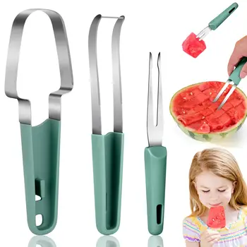 Affettatrice forchetta per anguria 3 in 1, set di coltelli per affettare forchetta per frutta e anguria in acciaio inossidabile 2024 per la cucina domestica 1
