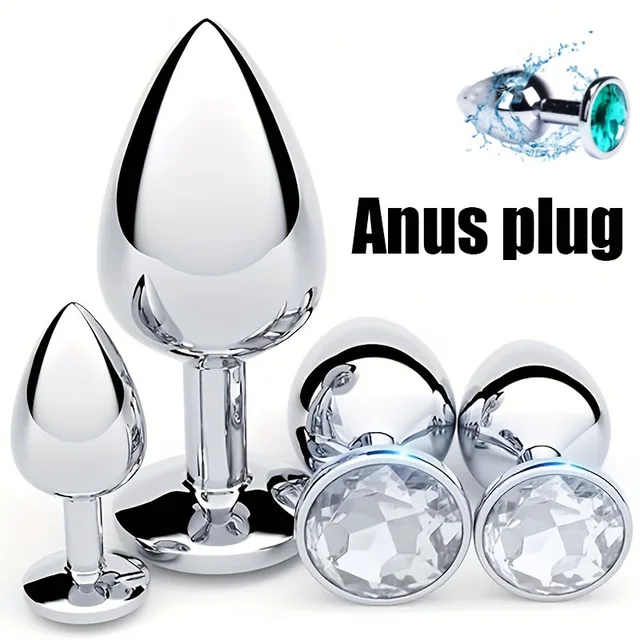 Metal Jewel Crystal Butt Plug Set, Analplug aus Edelstahl für Anfänger und Paare, glattes Trainingsspielzeug in mehreren Größen