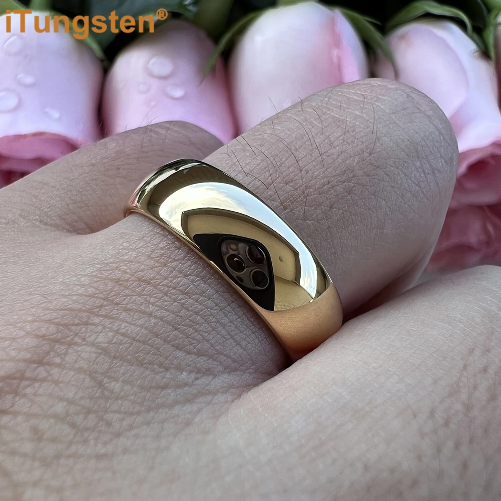 iTungsten 3mm 5mm 7mm Gold Plated Tungsten Finger Ring for Men Women Couple Engagement Wedding Band Fashion Jewelry Comfort Fit 6