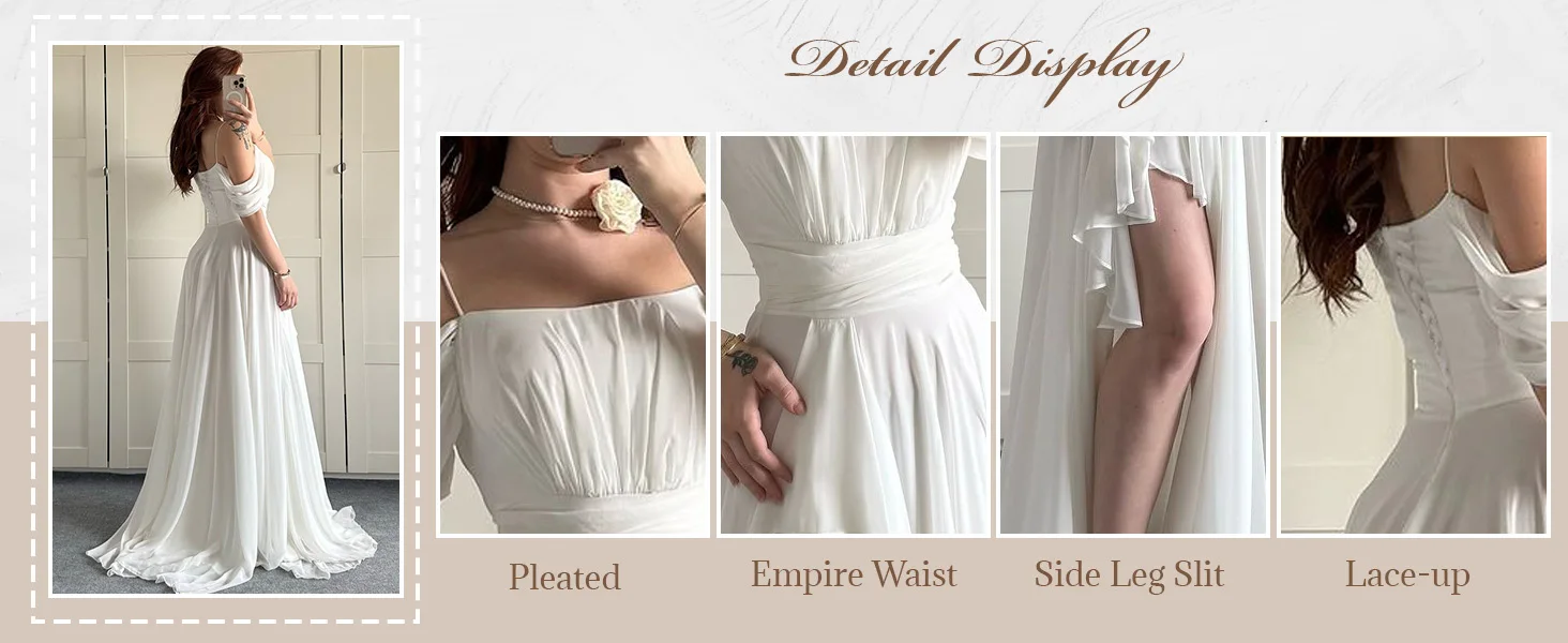 Schulterfreies Chiffon-Brautjungfernkleid mit Schlitz, lang, A-Linie, plissiert, formelles Abendkleid