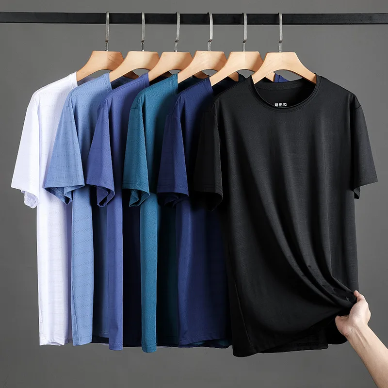 Men's Pajamas Tops T-Shirt Ice Silk Quick Dry T-Shirt Men's Plus Size Loose Tops Thin Sports Fitness Summer Short-Sleeved