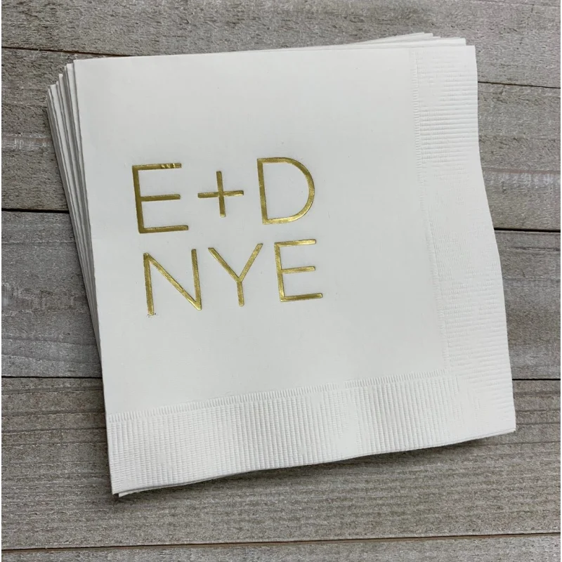 

50 Personalized Napkins Wedding Custom Monogram New Years Eve NYE Rehearsal Dinner Beverage Cocktail Luncheon Dinner Guest Tow