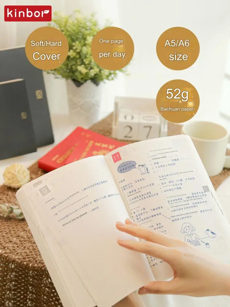 Schedule Notebook Kinbor Annual Handbook 1 Page per Day A5 A6 Agenda Efficiency Todo Organization Increase Productivity